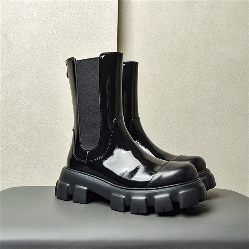 Herrenstiefel Trendsetter Stiefel Aus Rindsleder Mit Runder Spitze - Schwarz