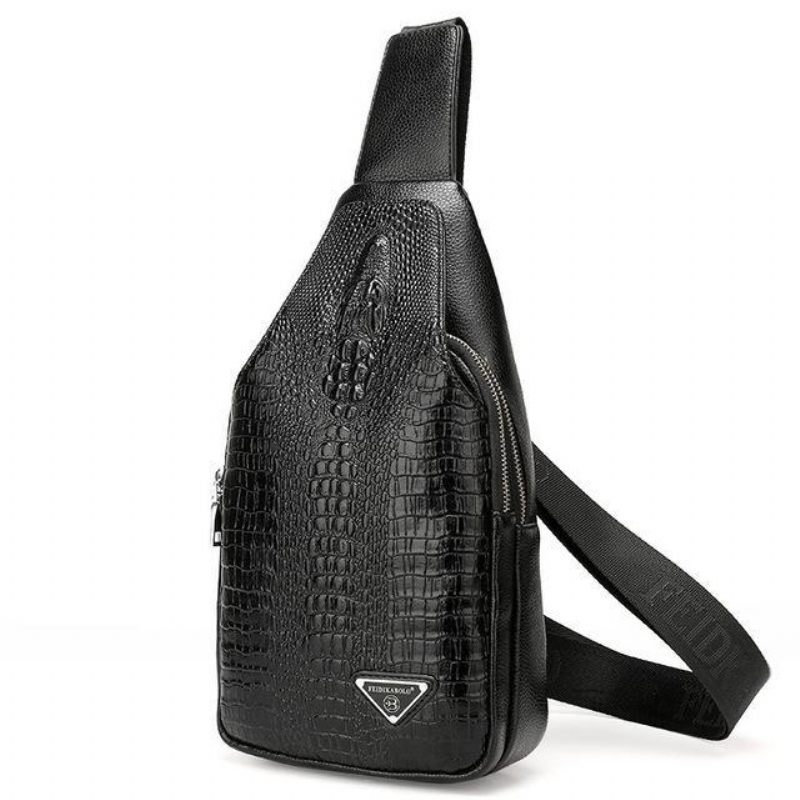 Umhängetaschen Für Herren Exotischer Sling-rucksack Mit Kroko-print Und Einem Riemen - Schwarz