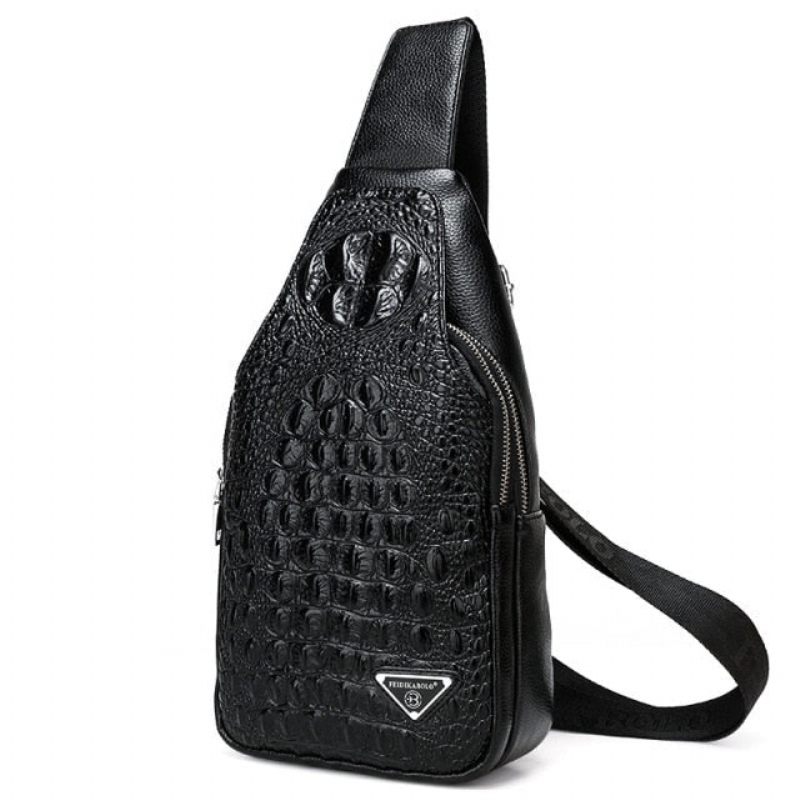 Umhängetaschen Für Herren Exotischer Sling-rucksack Mit Kroko-print Und Einem Riemen - Schwarz