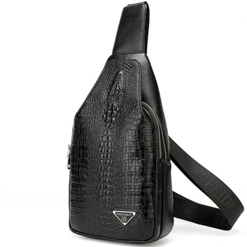 Umhängetaschen Für Herren Exotischer Sling-rucksack Mit Kroko-print Und Einem Riemen - Schwarz